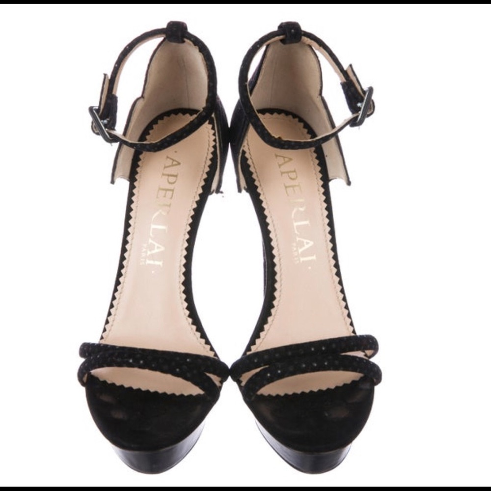 Suede Platform Ankle Strap Sandals, Black